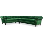 Resim Hanel Mobilya Englısh Chesterfield Chester Köşe Koltuk Takımı Yeşil Kadife 