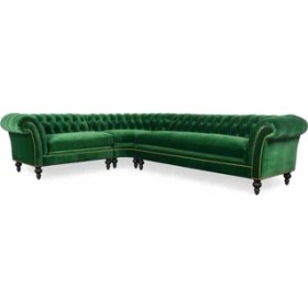Resim Hanel Mobilya Englısh Chesterfield Chester Köşe Koltuk Takımı Yeşil Kadife 