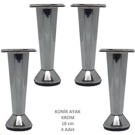 Resim Adilon Konik Ayak, Zamak, Krom, 10 cm, Dolap, Mobilya, Puf Ayağı (4 Adet) 