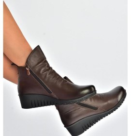 Resim Fox Shoes V324200303 Kahverengi Hakiki Deri Dolgu Tabanlı Kadın Bot Kahverengi-hakiki Deri 