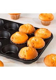 Resim 12 Bölmeli Metal Yapışmaz Muffin Kek Kalıbı Renkli 