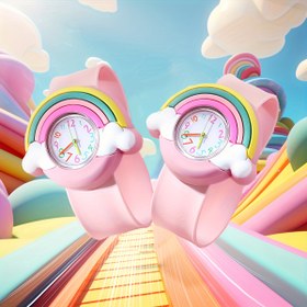 Resim 2 adet Sevimli Pembe Karikatür Gökkuşağı Kuvars Tokat Saatleri - Renkli Gökkuşağı Bantlı Şirin ve Fantezi Tasarım, Doğum Günleri, Hediyeler & Aksesuarlar için Mükemmel, Gökkuşağı Aksesuarları 