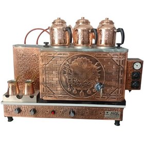 Resim 3 Gözlü Bakır Tam Otomatik Çay Kazanı Elektrik + Doğalgazlı Ce'li 
