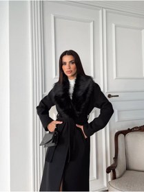 Resim Tam12den Home Premium Kalite Kaşe Kaban Kürklü - Siyah 