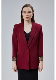 Resim Bordo Kruvaze Yaka Kolu Katlama Detaylı Regular Vatkalı Blazer Ceket Bordo 