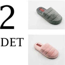 Resim Gürter 2'li Kadın Terlik Gri Pembe Yünlü Ekonomik Ev Terliği 