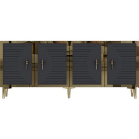 Resim Ka1801ag Tuna Konsol, Tv Sehpası Antrasit-gold 180cm Antrasit / Koyu Gri - Gold 