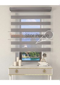 Resim Geniş Plise Gri Etek Dilimsiz Zebra Stor Güneşlik Perde Gri 