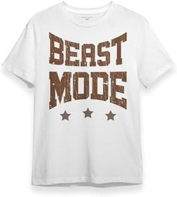 Resim Beyaz Unisex Tişört Beast Mode Gym Fitness Spor Animal Beyaz T-shirt 