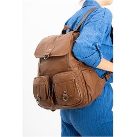 Resim 571 Collections Yıkanmış Deri Sırt Çantası Taba Model: 571-11-11e - Taba 