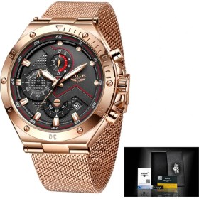 Resim Hanyang Gül Altın Lıge Erkek Saatler Casual Chronograph Su Geçirmez Askeri Spor Kol Saati Moda Kuvars Takvim Adam Saat Relogio Masculino (Yurt Dışından) 