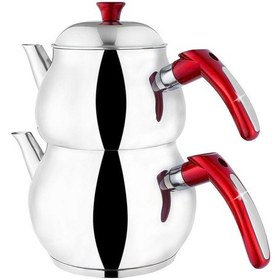 Resim Çaydanlık Çelik Kırmızı Kulp Mini Boy 2.15 Litre 