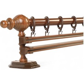 Resim Ceviz Çift Raylı Ahşap Rustik Perde Askısı - 300 CM 