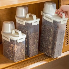 Resim 1 adet PP malzeme evcil hayvan maması saklama kabı 1.8/ 2.5L ölçü kabı ile, kapalı kuru maması dağıtıcısı, nem geçirmez evcil hayvan malzemeleri saklama kutusu, köpekler ve kediler için uygun 