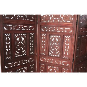 Resim Ahşap Maun Rengi El Oyması Paravan 