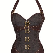 Resim Jakarlı Halter Straplez Korse, Karın Kontrolü Dantel Up Push Up Vücut Şekillendirici, Kadın İç Çamaşırı ve Shapewear 