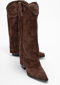 Resim luvishoes TYLER Kahverengi Süet Hakiki Deri Dikişli Kadın Western Çizme 