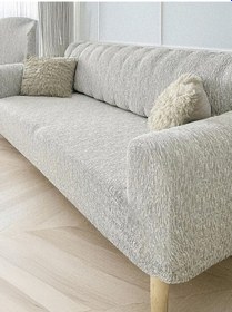 Resim Upmall Jakarlı Koltuk Kanepe Kılıfı Çekyat Örtüsü 3+3+1+1 Krem 