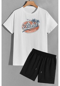 Resim Uyguntarz Aloha Şort T-shirt Eşofman Takımı Beyaz 