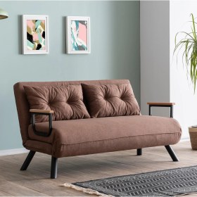 Resim Pafu Sando İkili Keten Katlanır Yataklı Koltuk Açık Kahve 