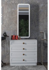 Resim Çok Amaçlı Aynalı Takı Dolabı Mdf Kapak - Çam - Köşeli Çerçeve 