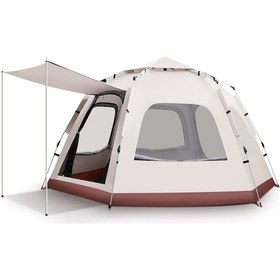 Resim 8-10 Kişilik Tam Otomatik Tenteli Altıgen Kamp Çadırı 280 280 160 Bej 