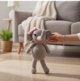 Resim El Yapımı Amigurumi Oyuncak Fil 29 Cm Pelüş Açık Gri 
