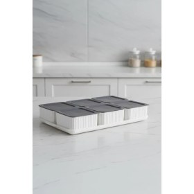 Resim Atbyhome Valverdi - 6'lı 13 Parça Plastik Kahvaltılık Kahvaltı Seti Sunum Seti Gri Görünüm 