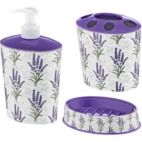 Resim abnturk Vintage Lavanta Stil 3 Parça Banyo Lavabo Seti Diş Fırçalık Sıvı+Katı Sabunluk Kırılmaz Özel Plastik 
