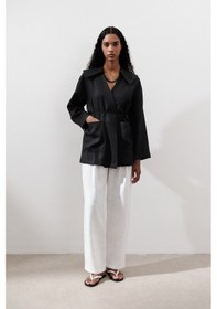 Resim Manuka Keten Geniş Yaka Ceket Siyah Siyah 