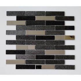 Resim MozaiKristaL Mutfak Tezgah Arası Ve 23x98 Mm Siyah Sim, Krom Mix. Kristal Mozaik. (1 KOLİ=1 M2 FİYATIDIR) 