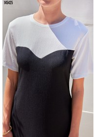 Resim Kadın Bisiklet Yaka Kısa Kollu Örme Elbise 