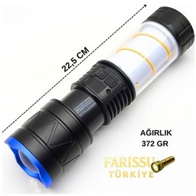 Resim 30w 3000 Lümen Zoomlu Şarj Edilebilir El Feneri & Kamp Lambası - Powerbank Özellikli 12 Modlu Siyah 