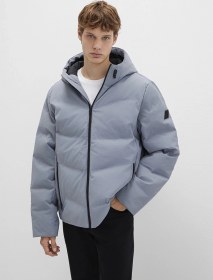 Resim Mavi - Kapüşonlu Gri Şişme Mont 0110651-85550 Gri 