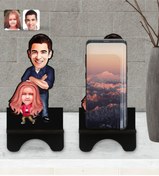 Resim Bk Gift Kişiye Özel Baba Kız Karikatürlü Ahşap Biblo Telefon Standı-1 