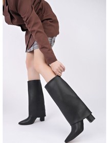 Resim Muggo Rebeca Sivri Burun Kalın Topuklu Kadın Çizme - Siyah 