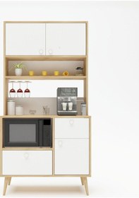 Resim Floradesign Latte Kahve Köşesi / Çok Amaçlı Dolap / Airfryer Dolabı / Mutfak Organizeri Meşe 