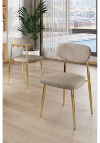 Resim Canisa Laos Serisi 2 Adet Cappucino Mutfak Sandalyesi Gold Kaplama Metal Ayak 1.sınıf Babyface Kumaş Cappucino Sandalye Gold Ayak 