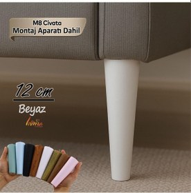 Resim Ahşap Ayak 12 Cm Beyaz M8 Civatalı Bağlantı Aparatlı Dolap Mobilya Koltuk Kanepe Destek Ayağı Ayakları Beyaz 