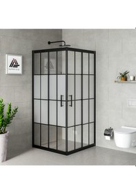 Resim Vesta D100 Kare Duşakabin Siyah Profil Kumlu Karolajlı Cam H: 190 Cm Diğer 