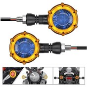 Resim 1 Çift Motosiklet Evrensel Dönen Led Çift Renkli Akış Dönüş Sinyali Işığı Amber Sarı Açık Mavi Işık 