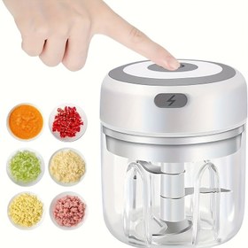 Resim 250ML Elektrikli Et Kıyıcı, Paslanmaz Çelik Bıçak, 3 Hızlı USB Şarj Edilebilir Gıda İşlemcisi, 1000rpm, Hamur, Soğan, Et, Kuruyemiş, Meyve, Sarımsak, Sebzeler için - Taşınabilir Mutfak Aracı 