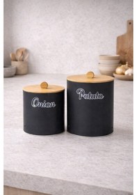 Resim Bambu Kapaklı Metal Patates Soğanlık Siyah Decorev Dc-7109 Siyah - Beyaz 