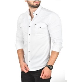 Resim Deepsea Erkek Beyaz Slim Fit Pamuklu Cepli Kot Gömlek Çıtçıtlı Uzun Kollu Spor Gömlek 2502503 Beyaz 