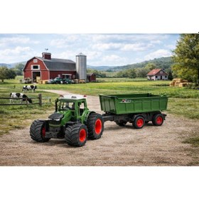 Resim Uzaktan Kumandalı Işıklı Büyük Boy Hareketli Römork Traktör 2.4ghz 42cm Kumandalı Oyuncak Traktör Yeşi 