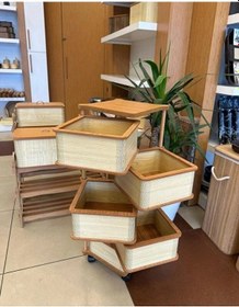 Resim Ahşap Kare Sebzelik 5 Katlı Yana Açılır Patates Soğan Tekerlekli Sebzelik Krem 