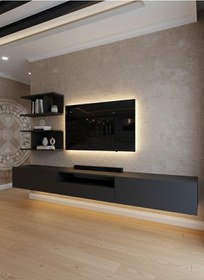 Resim Resital Ledli Duvara Monte Tv Sehpası - Antrasit - W6015-4 Antrasit 