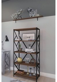 Resim Mobigoom 5 Raflı Metal Kitaplık Kitaplık Ceviz 