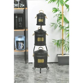 Resim Toptanfoni 3 Katlı Metal Sebzelik Metal Plakalı Siyah 