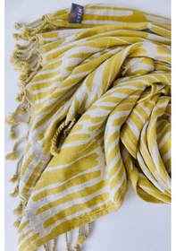 Resim %100 Pamuk Çift Kat Müslin Peştemal - Jakarlı Plaj Havlusu- 90x170 Cm Hardal Hardal 